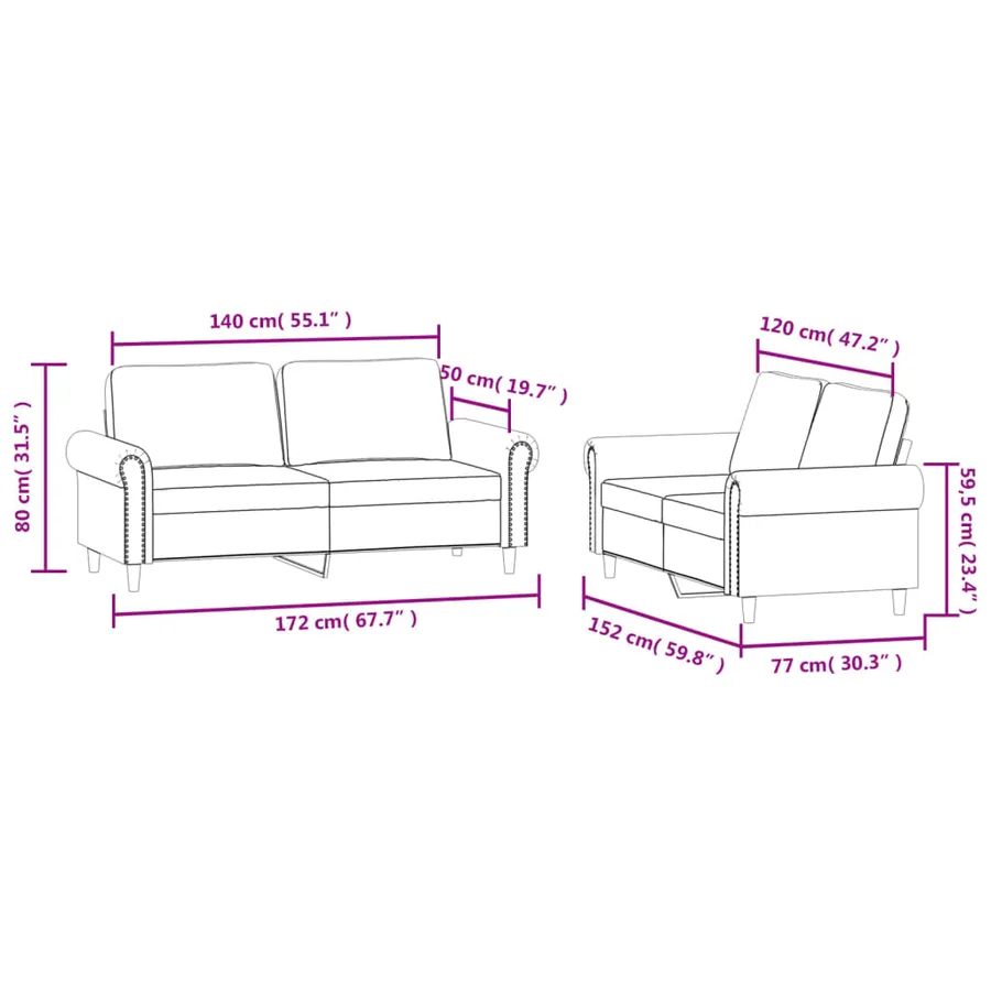 Ensemble de canapés 2 pcs avec coussins Gris clair Velours - 7