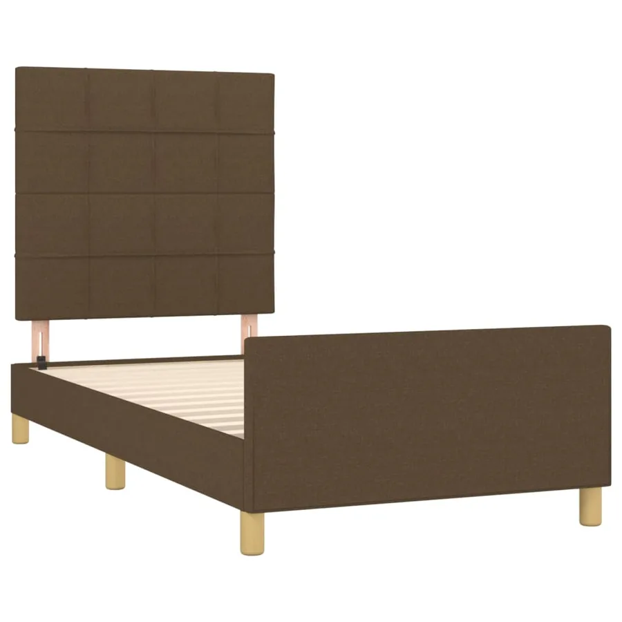 Cadre de lit sans matelas marron foncé 100x200 cm tissu - 4