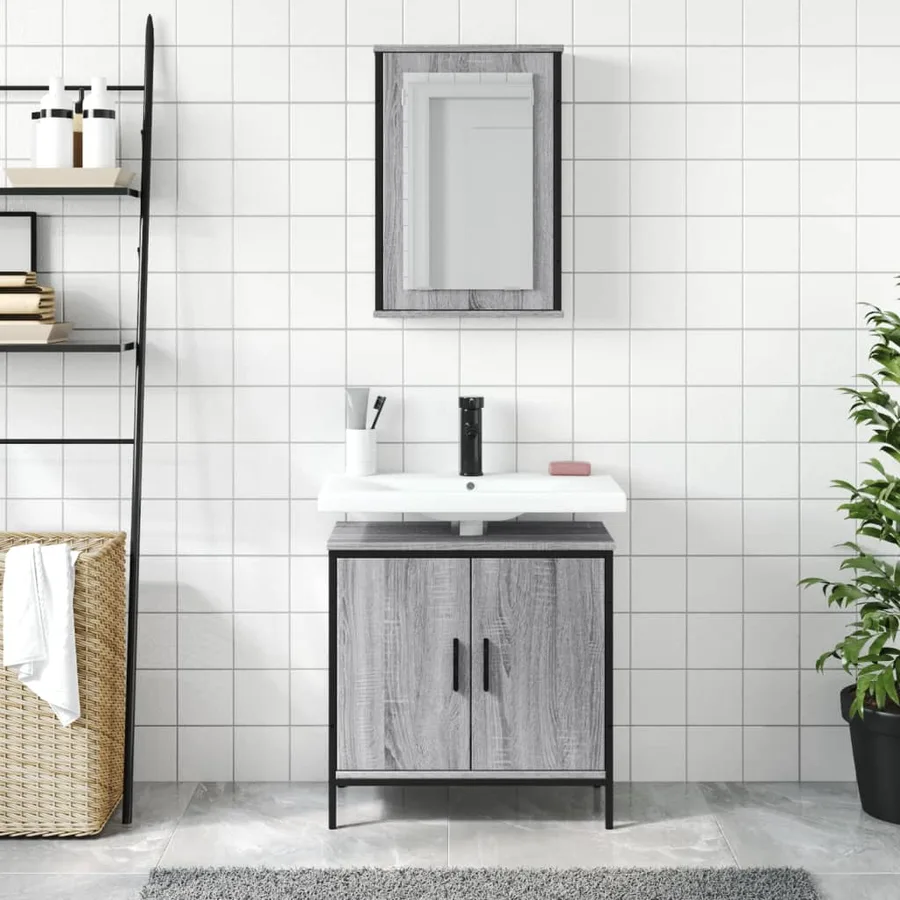 Ensemble de meubles de salle de bain 2 pcs Sonoma gris - 3