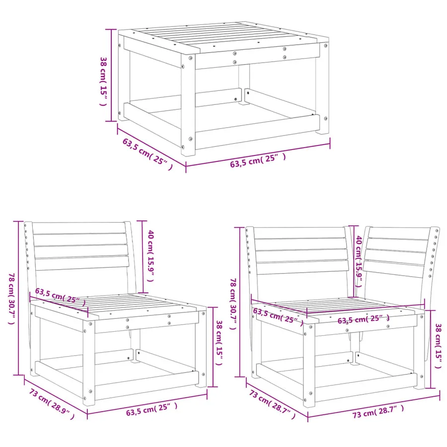 Salon de jardin 4 pcs bois massif de pin - 9