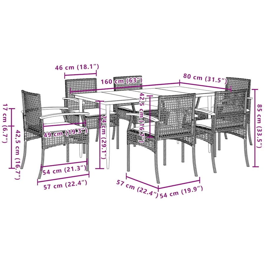 Ensemble à manger de jardin et coussins 7 pcs beige poly rotin - 7