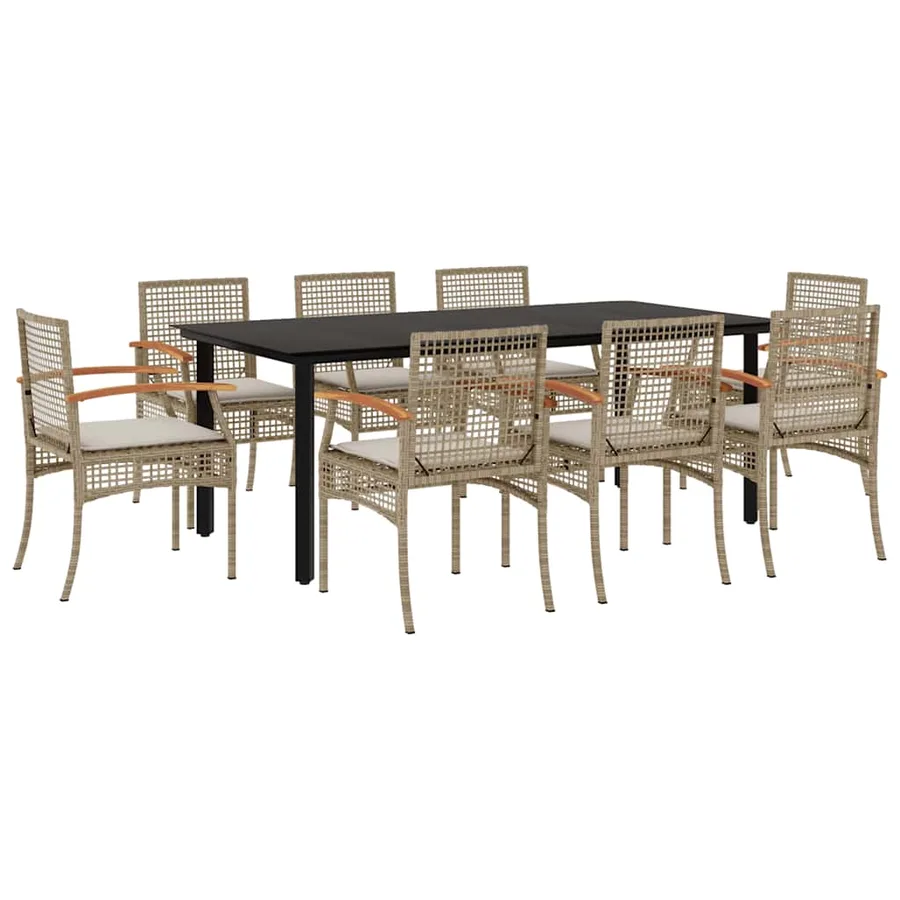 Ensemble à manger de jardin et coussins 9 pcs beige Poly rotin - 2