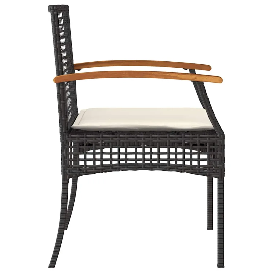 Ensemble de bistro 3 pcs et coussins noir résine tressée acacia - 6