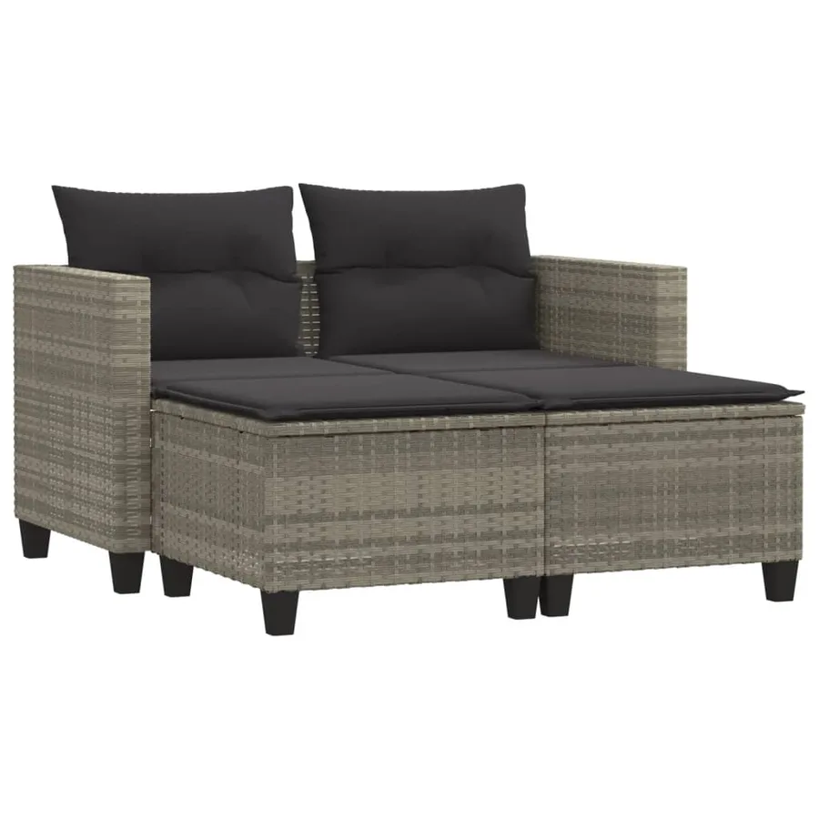 Canapé de jardin 2 places avec tabourets gris clair poly rotin - 2