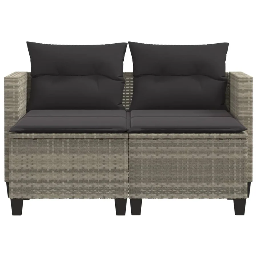 Canapé de jardin 2 places avec tabourets gris clair poly rotin - 4