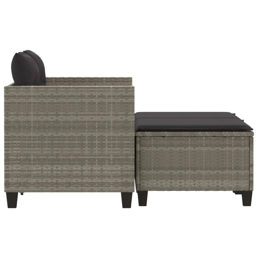 Canapé de jardin 2 places avec tabourets gris clair poly rotin - 5