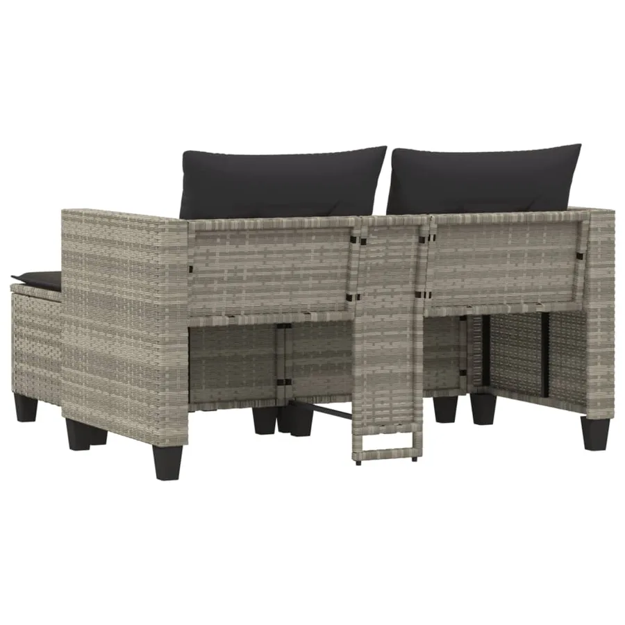 Canapé de jardin 2 places avec tabourets gris clair poly rotin - 6