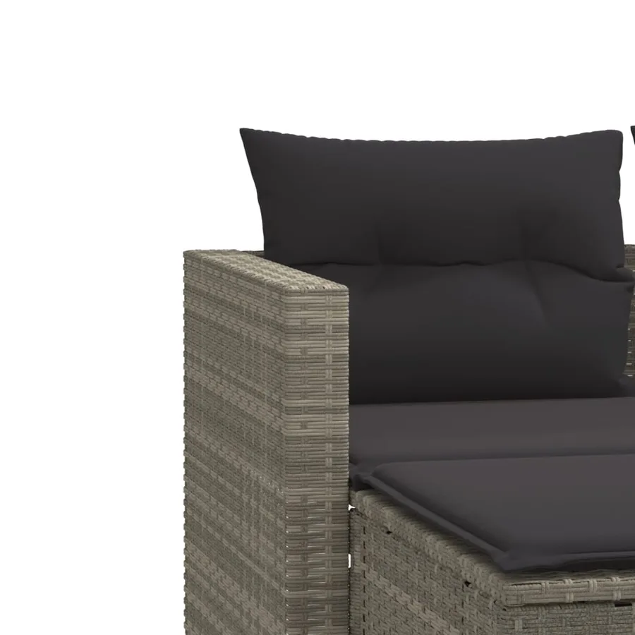 Canapé de jardin 2 places avec tabourets gris clair poly rotin - 7