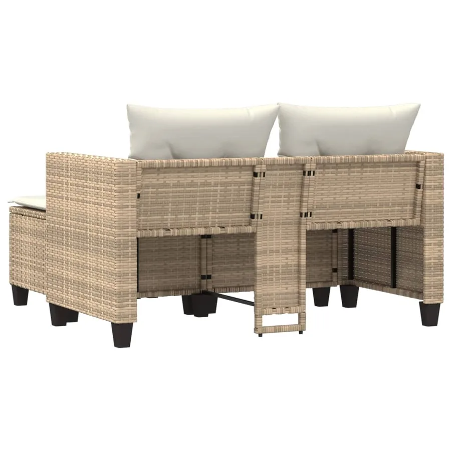 Canapé de jardin 2 places avec tabourets beige résine tressée - 6