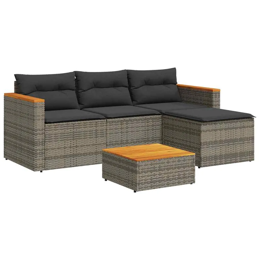 Salon de jardin avec coussins 3 pcs gris résine tressée - 2