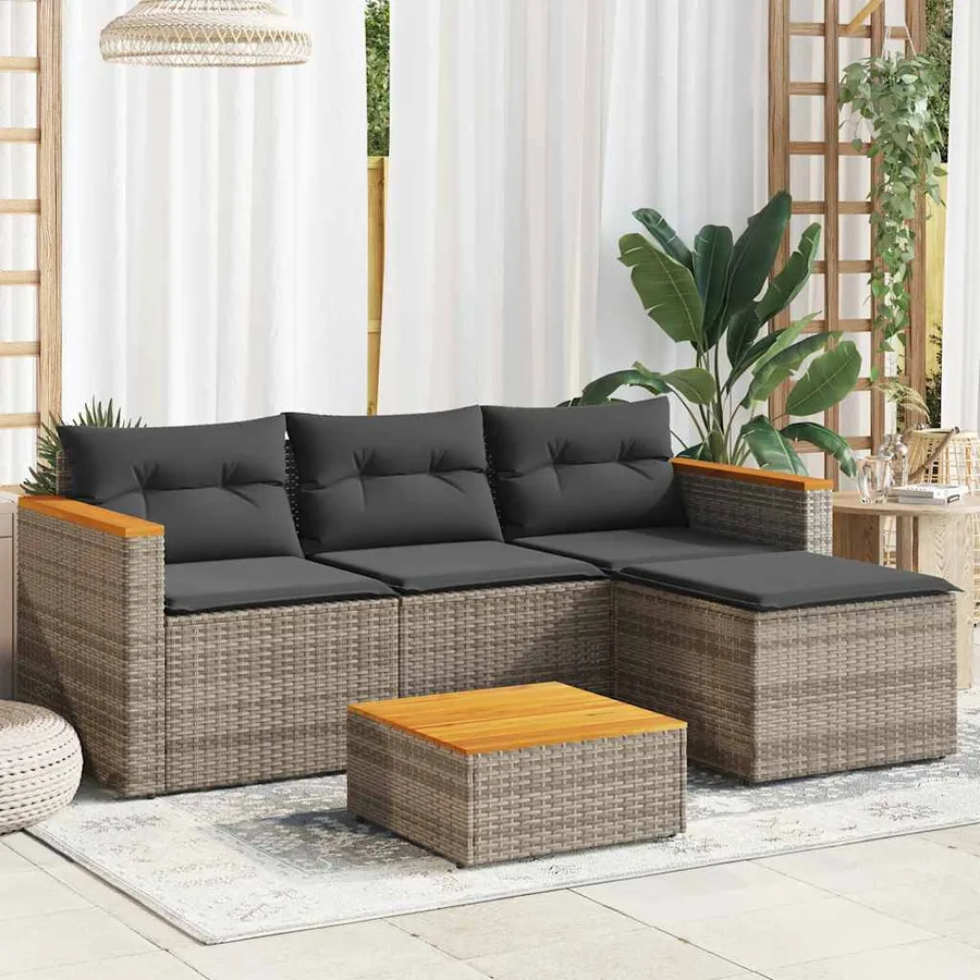 Salon de jardin avec coussins 3 pcs gris résine tressée - 3