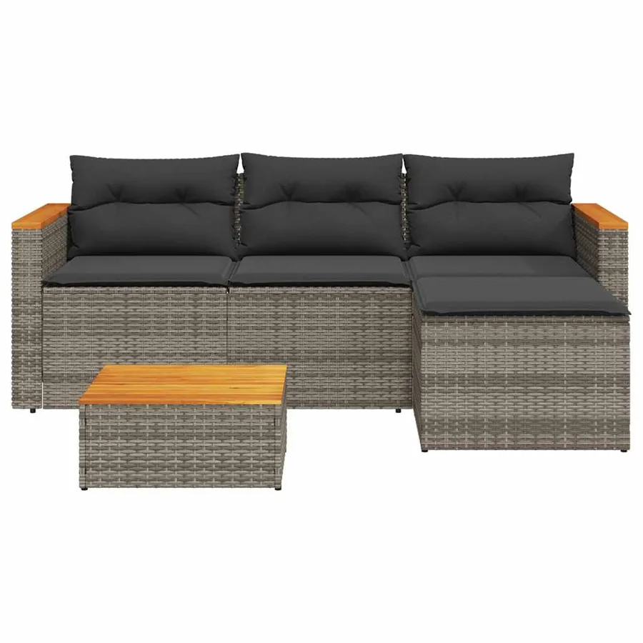 Salon de jardin avec coussins 3 pcs gris résine tressée - 4