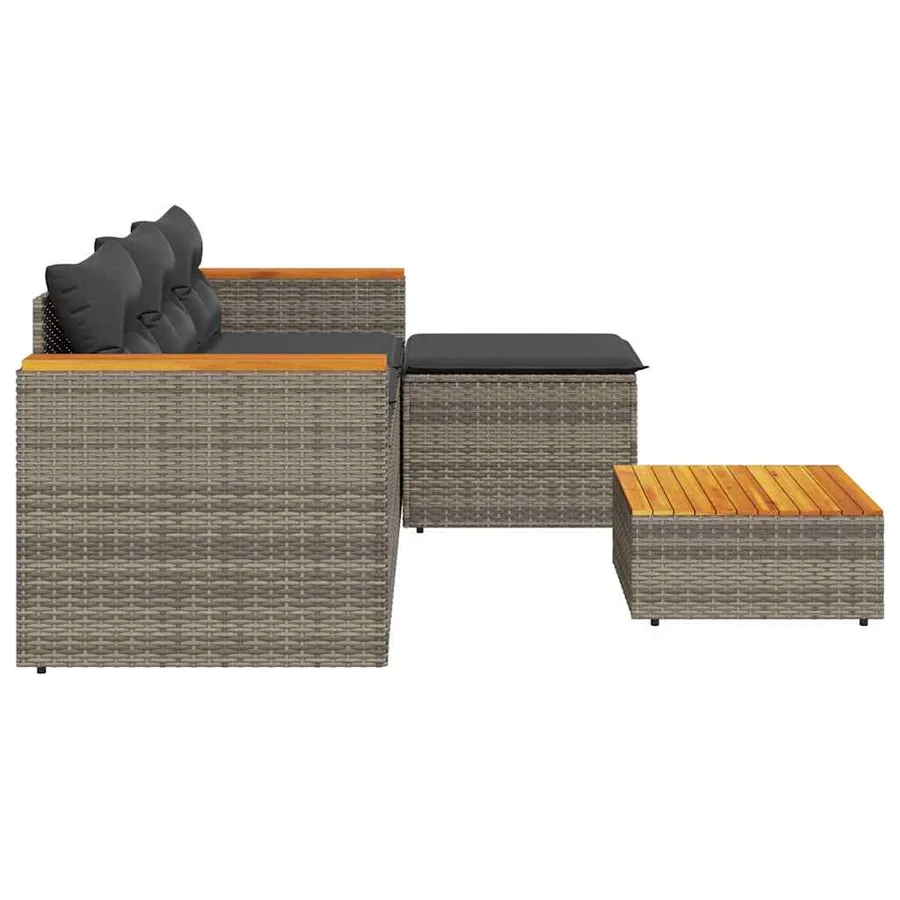 Salon de jardin avec coussins 3 pcs gris résine tressée - 5