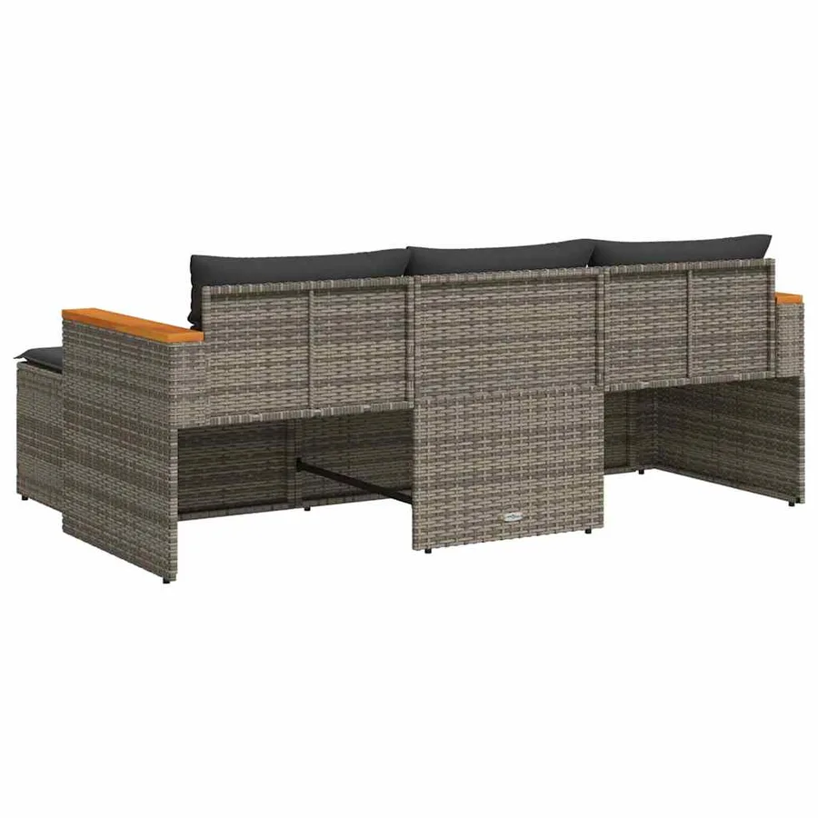 Salon de jardin avec coussins 3 pcs gris résine tressée - 6
