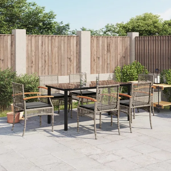 Ensemble à manger de jardin et coussins 7 pcs gris rotin