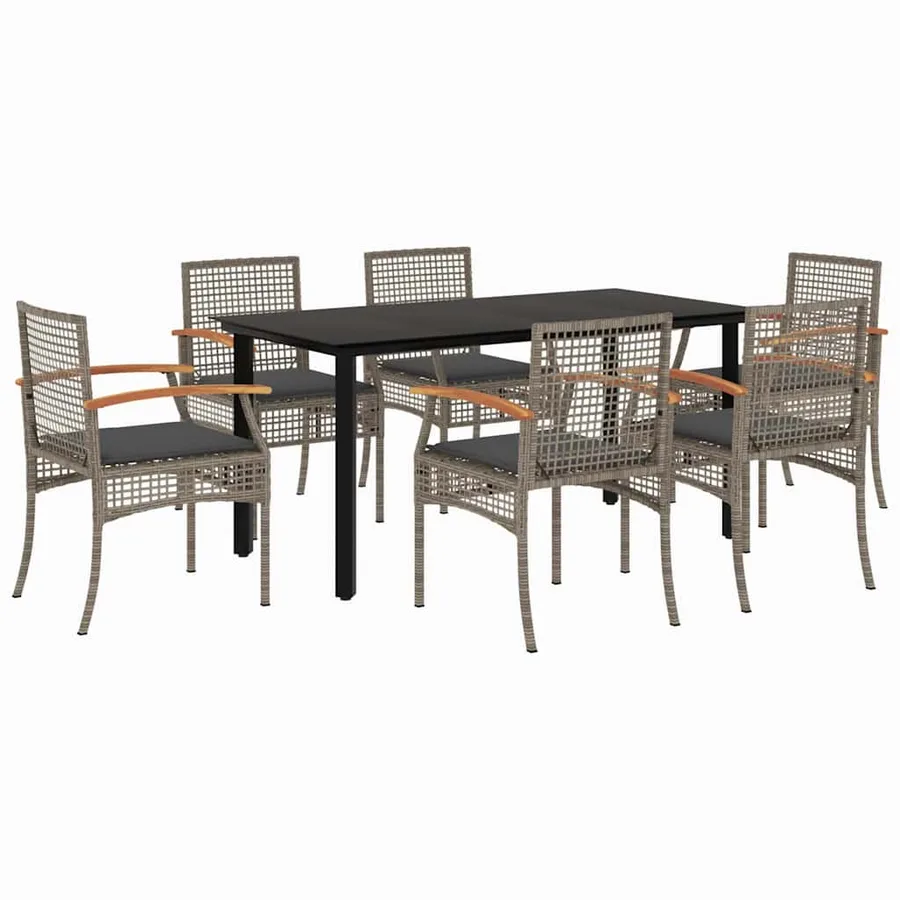 Ensemble à manger de jardin et coussins 7 pcs gris rotin - 2