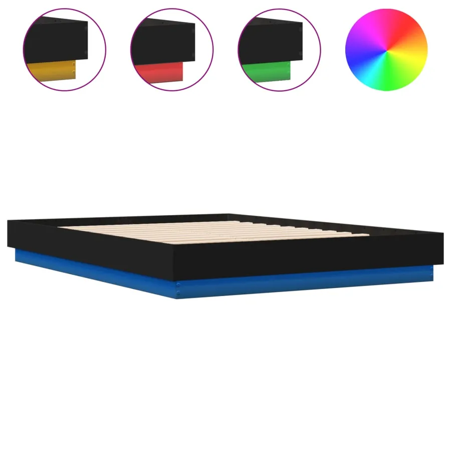 Cadre de lit avec LED sans matelas noir 150x200 cm - 2