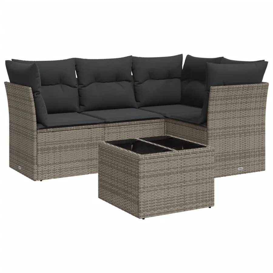 Salon de jardin 5 pcs avec coussins gris résine tressée - 2