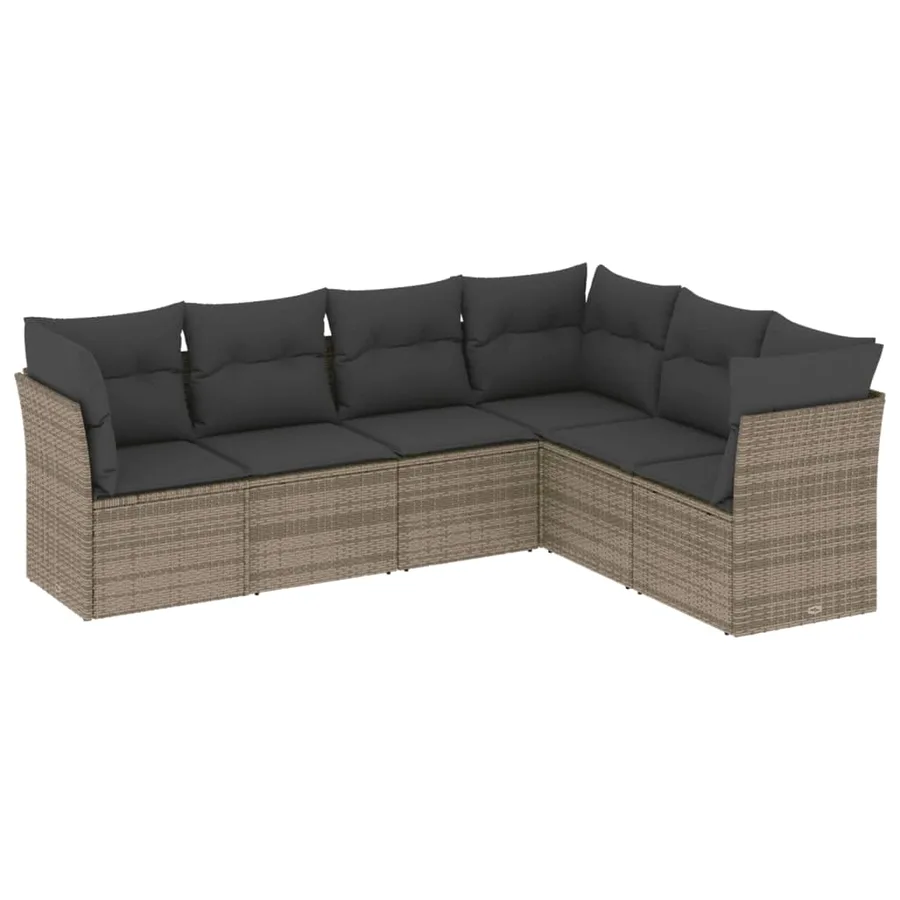 Salon de jardin 6 pcs avec coussins gris résine tressée - 2