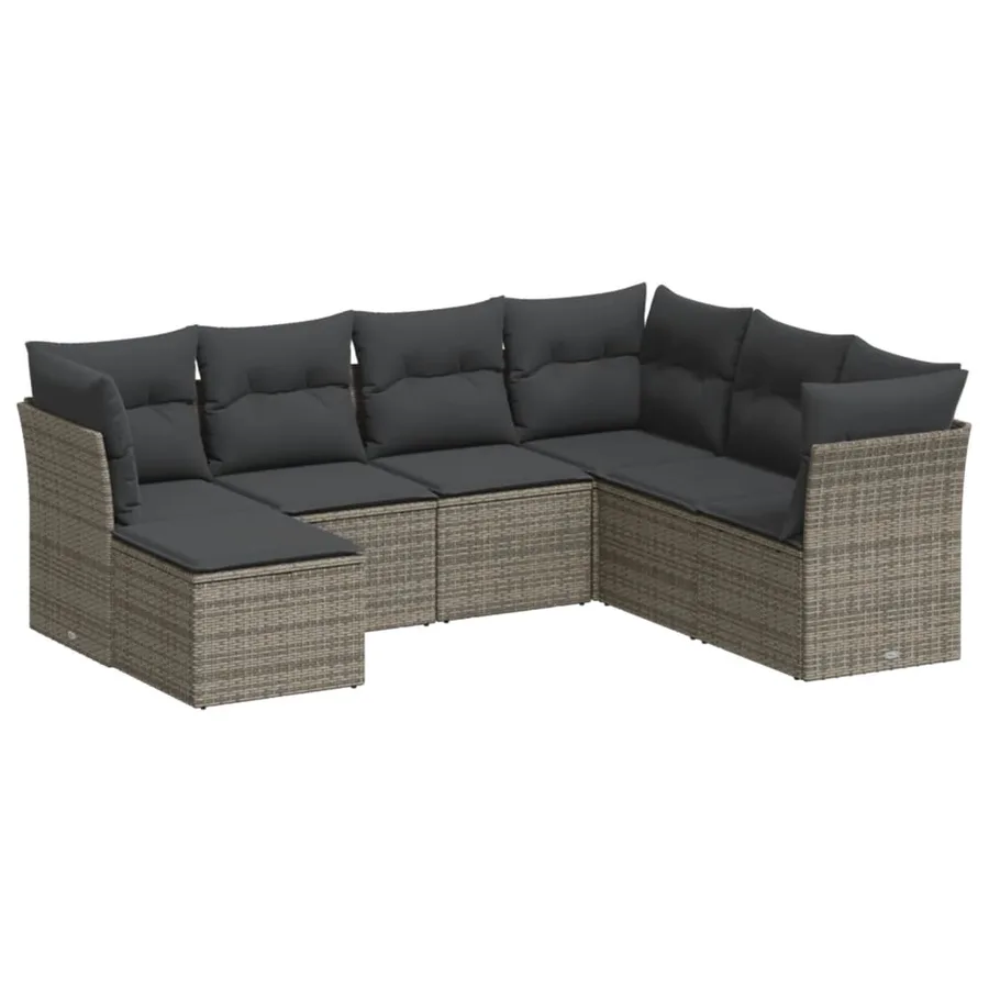 Salon de jardin avec coussins 7 pcs gris résine tressée - 2
