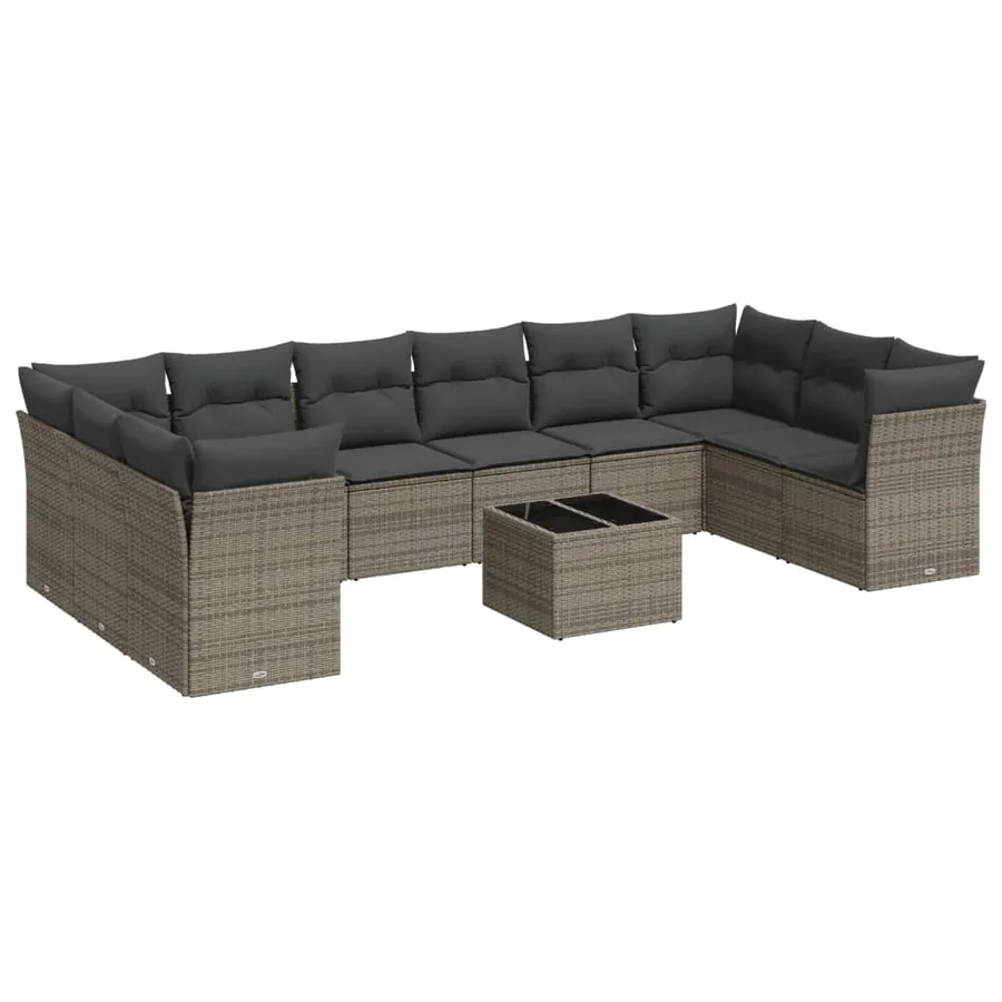 Salon de jardin 11 pcs avec coussins gris résine tressée - 2
