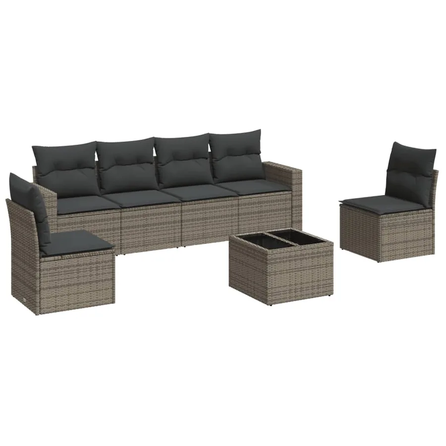 Salon de jardin avec coussins 7 pcs gris résine tressée - 2