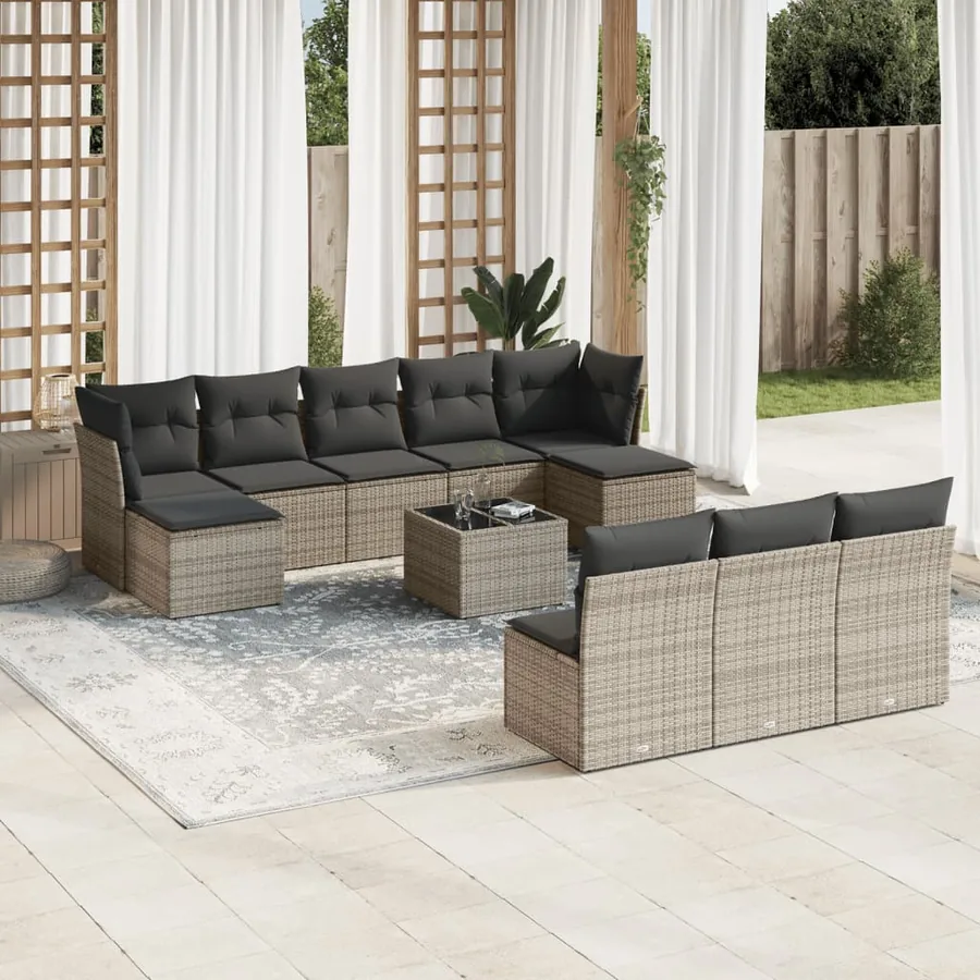 Salon de jardin 11 pcs avec coussins gris résine tressée