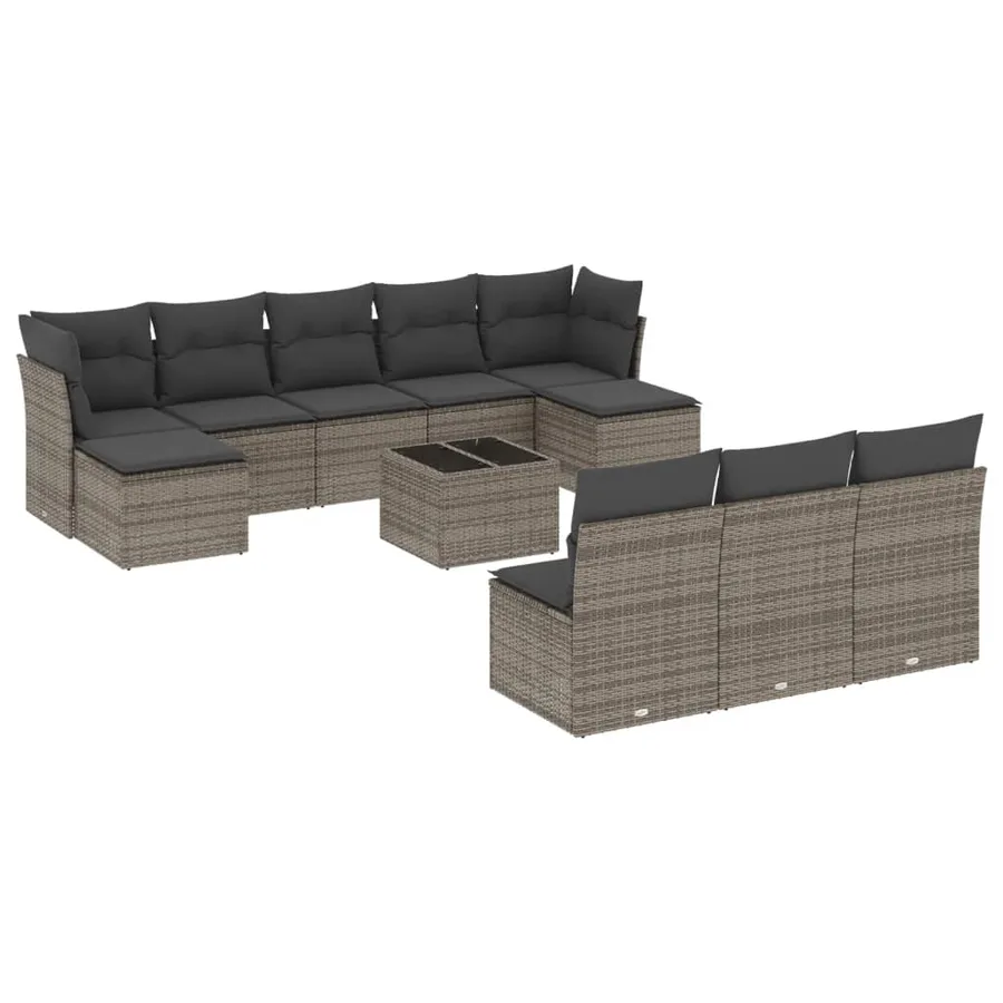 Salon de jardin 11 pcs avec coussins gris résine tressée - 2