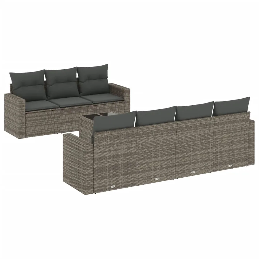 Salon de jardin 8 pcs avec coussins gris résine tressée - 2
