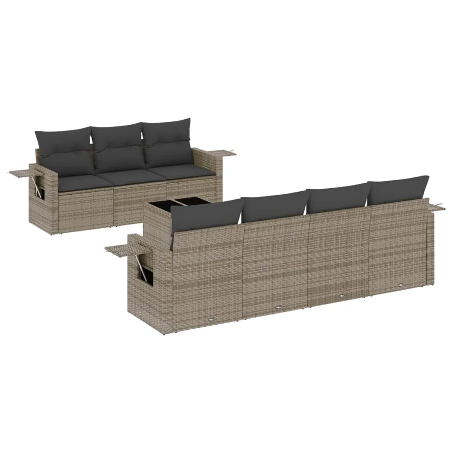 Salon de jardin 8 pcs avec coussins gris résine tressée - 2