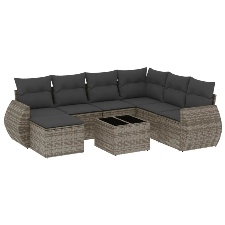 Salon de jardin 8 pcs avec coussins gris résine tressée - 2