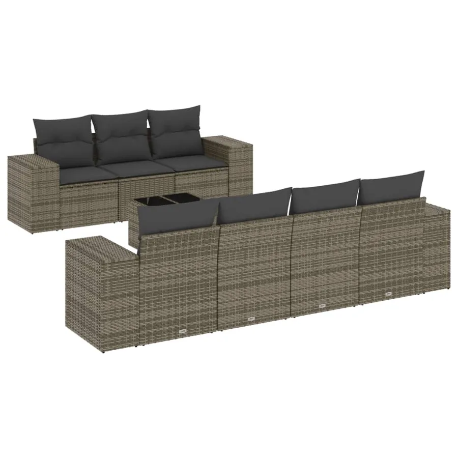 Salon de jardin 8 pcs avec coussins gris résine tressée - 2