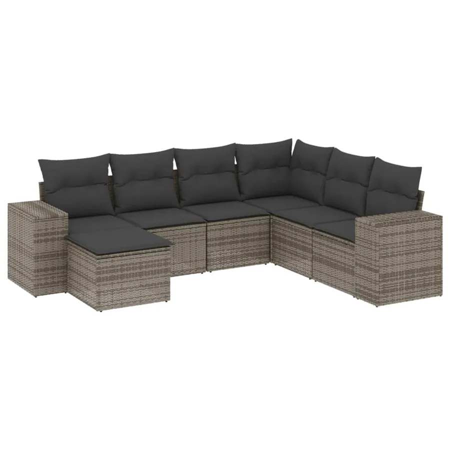 Salon de jardin avec coussins 7 pcs gris résine tressée - 2