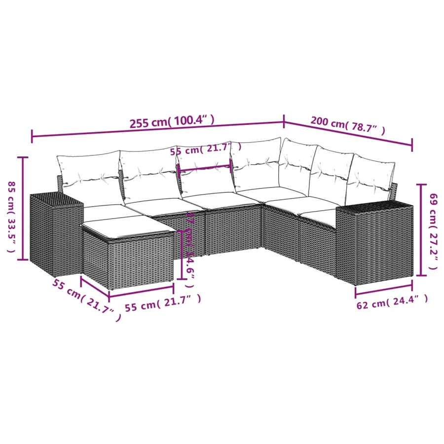 Salon de jardin avec coussins 7 pcs gris résine tressée - 3