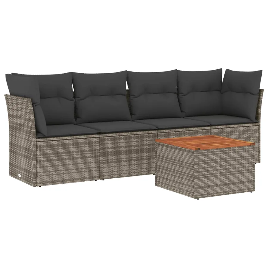 Salon de jardin 5 pcs avec coussins gris résine tressée - 2