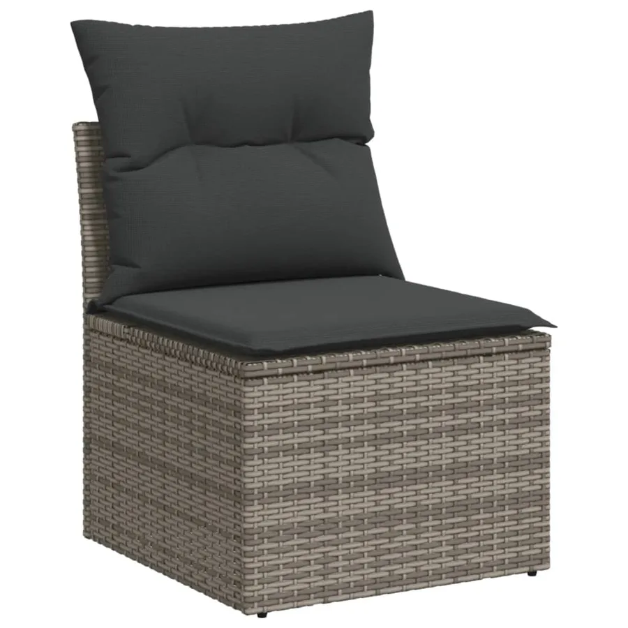 Salon de jardin 5 pcs avec coussins gris résine tressée - 3