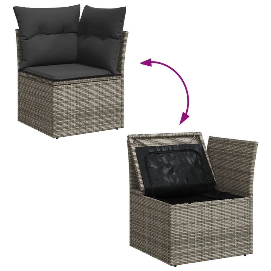 Salon de jardin 5 pcs avec coussins gris résine tressée - 9