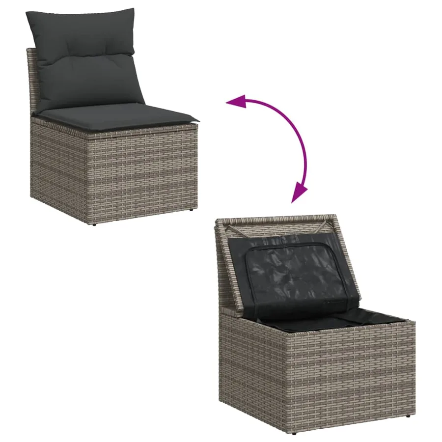 Salon de jardin 8 pcs avec coussins gris résine tressée - 12