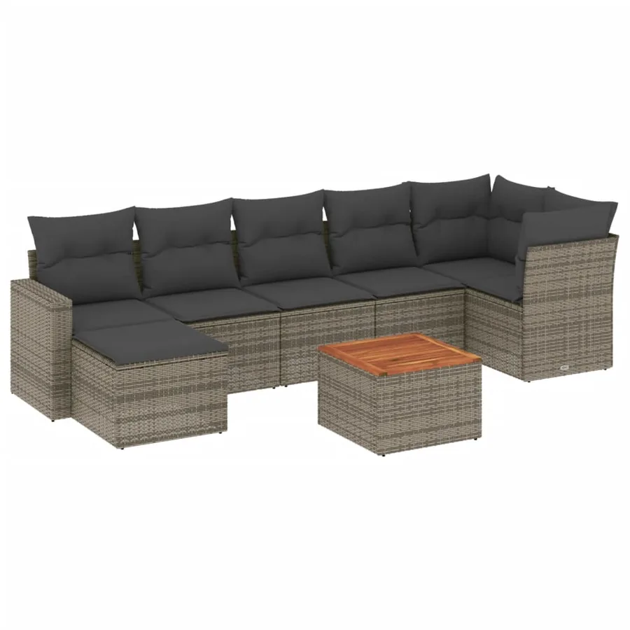 Salon de jardin 8 pcs avec coussins gris résine tressée - 2