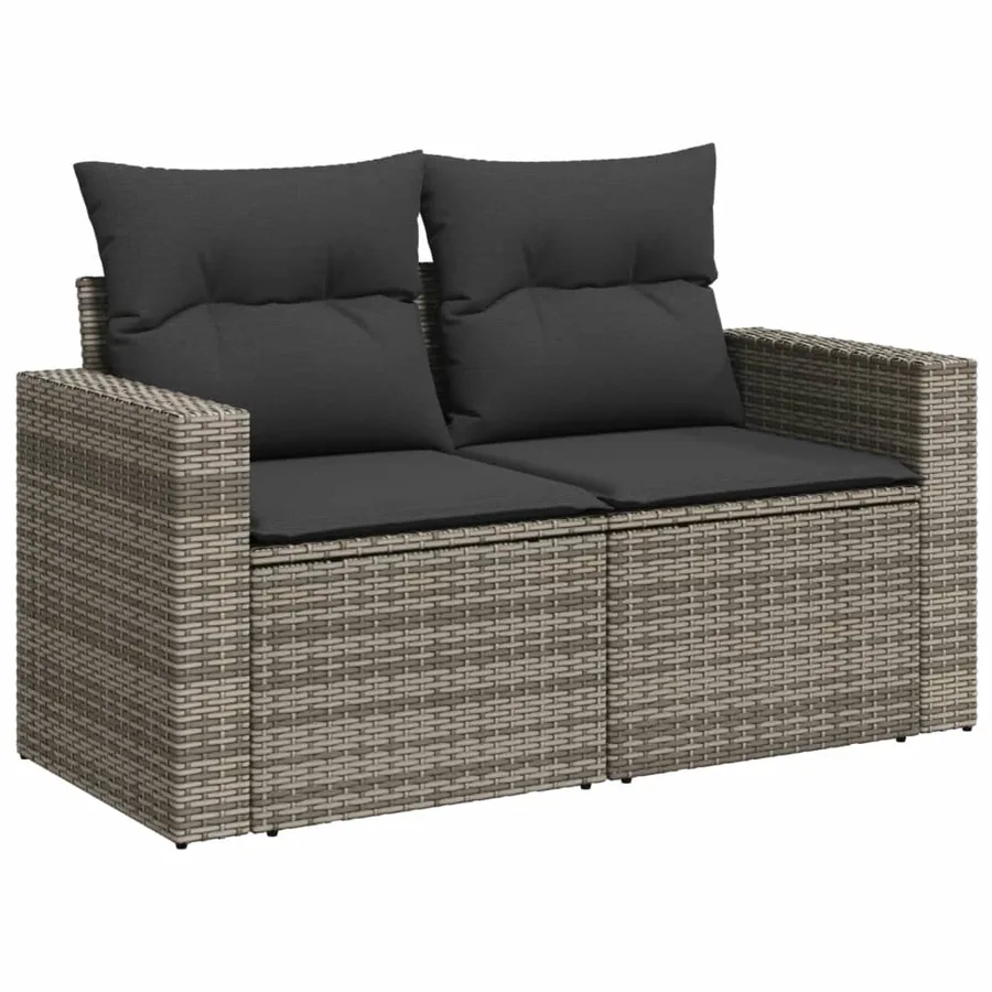 Salon de jardin 8 pcs avec coussins gris résine tressée - 3