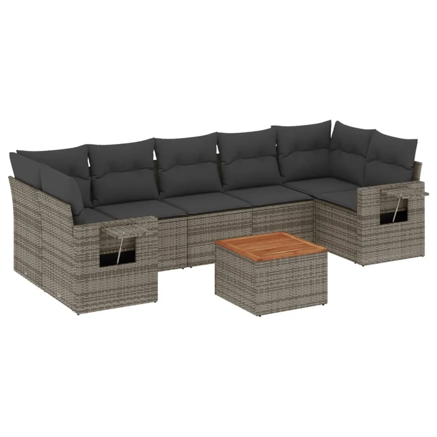 Salon de jardin 8 pcs avec coussins gris résine tressée - 2