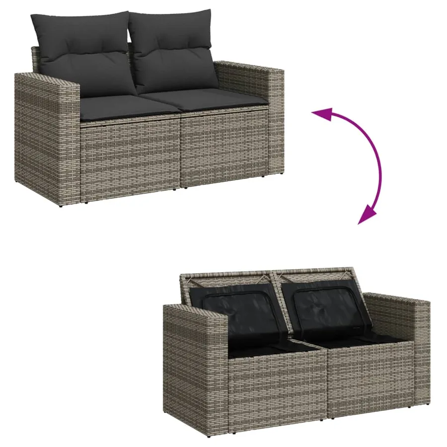 Salon de jardin avec coussins 14 pcs gris résine tressée - 10