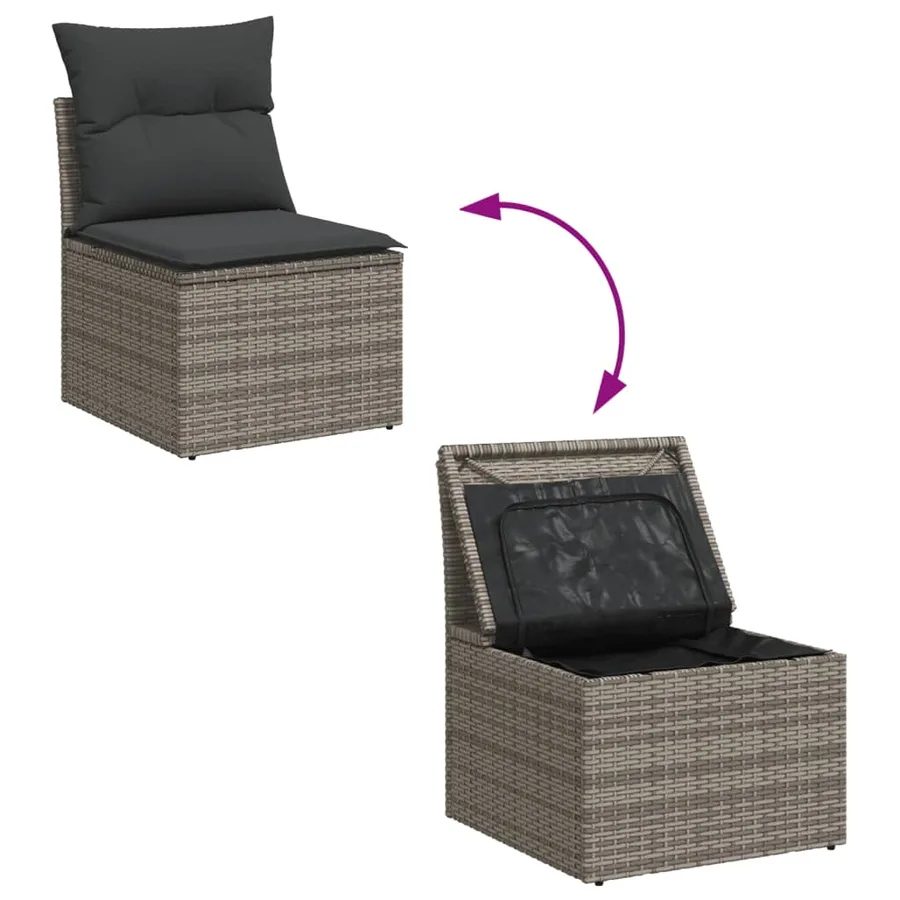 Salon de jardin avec coussins 14 pcs gris résine tressée - 12