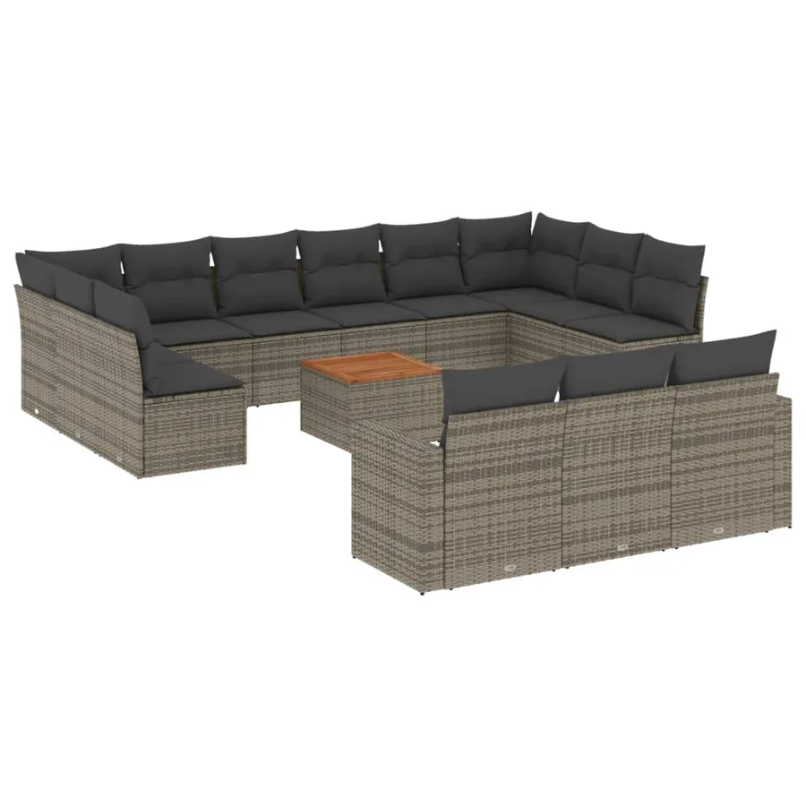 Salon de jardin avec coussins 14 pcs gris résine tressée - 2