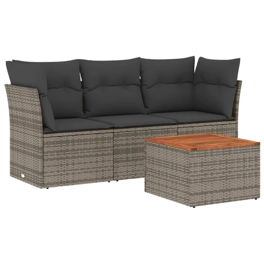 Salon de jardin 4 pcs avec coussins gris résine tressée - 2