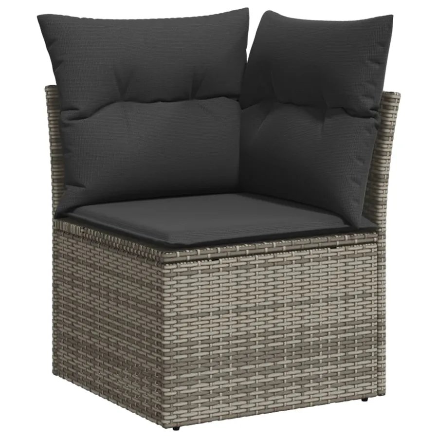 Salon de jardin 4 pcs avec coussins gris résine tressée - 4