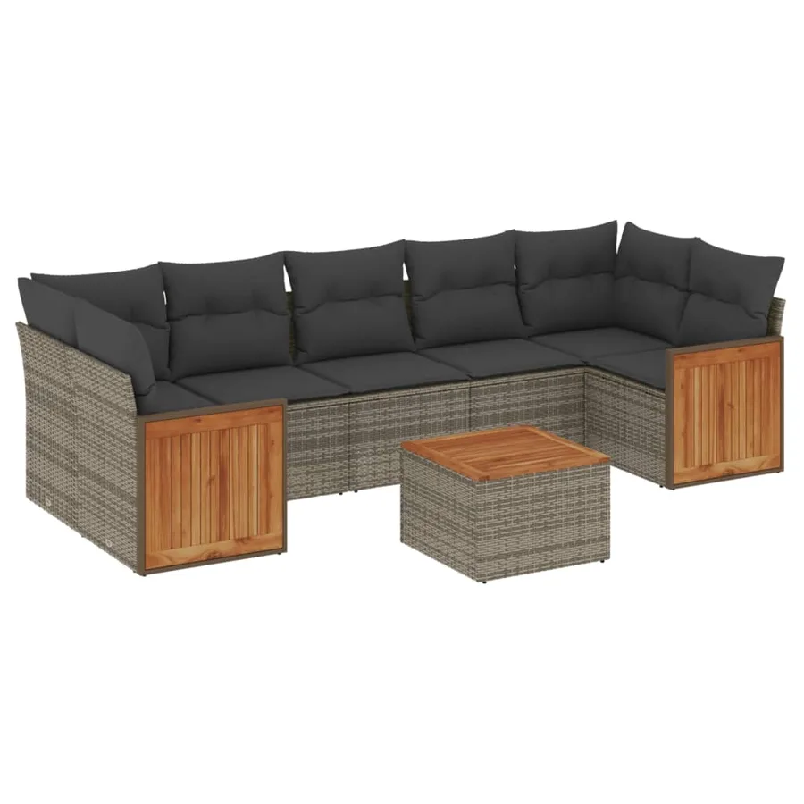 Salon de jardin 8 pcs avec coussins gris résine tressée - 2