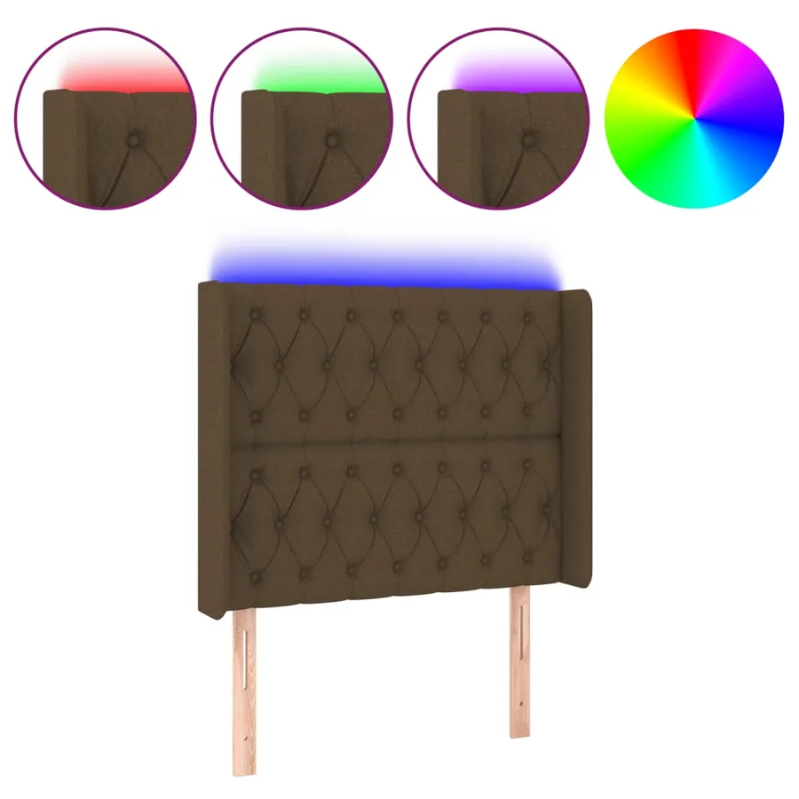 Tête de lit à LED Marron foncé 93x16x118/128 cm Tissu - 2