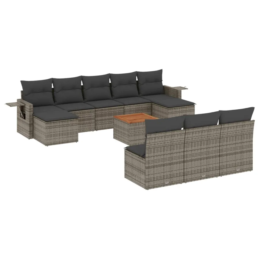 Salon de jardin 11 pcs avec coussins gris résine tressée - 2