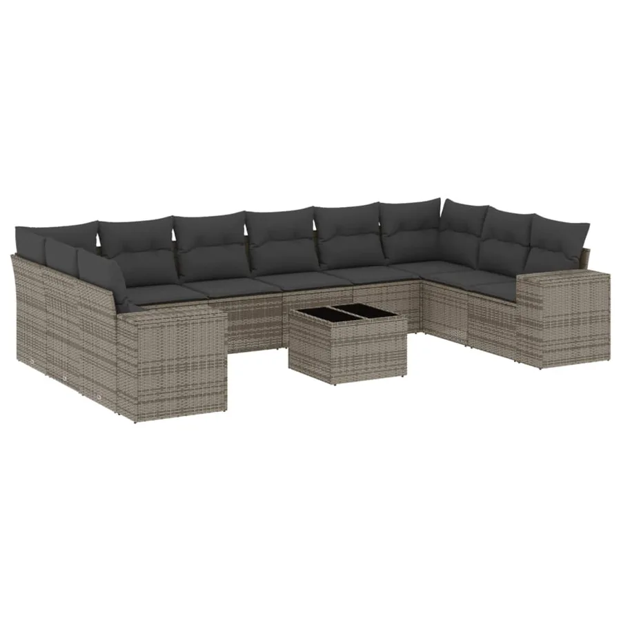 Salon de jardin 11 pcs avec coussins gris résine tressée - 2